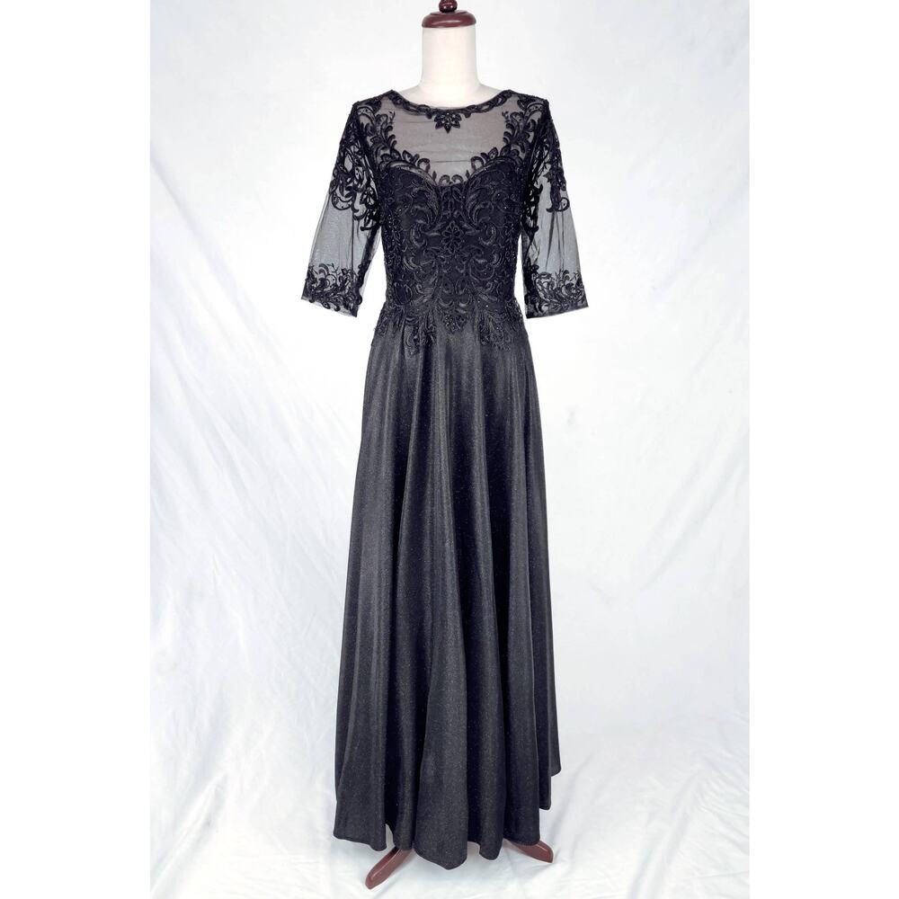 Chicas J006 Missy Maxi Dress Women L Blue Sparkly 3/4 Sleeve Formal Gown NWT - Picture 6 of 16